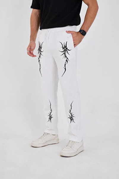 IVORA WEAR V&M Store Pipe Leg Three Yarn Printed Sweatpants - White