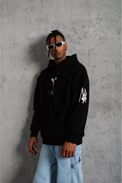 JANES Unisex Φούτερ με κουκούλα με κουκούλα με τρεις κλωστές - Μαύρο