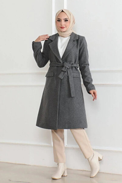 hibiscus Women's Buttoned Lined Cashmere Cashmere Coat - Beige