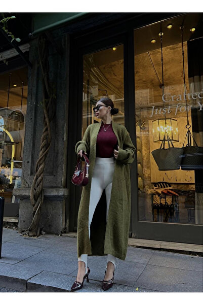 IVORA WEAR Long Cardigan with Knitwear Pockets - Khaki