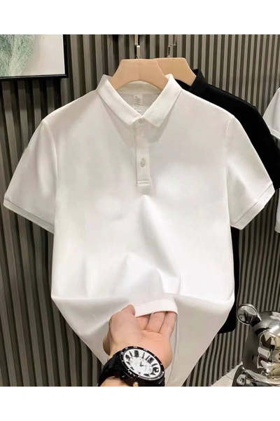 Genel Markalar Yakası Düğmeli Yakalı Pike Düz T-Shirt - Beyaz