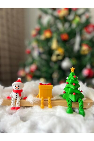 3dnovacomtr تمثال رجل الثلج وشجرة الصنوبر وصندوق الهدايا، زينة للعام الجديد و...