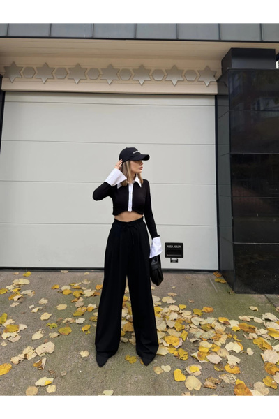 IVORA WEAR Lace-Up Palazzo Wide Leg Trousers - Black