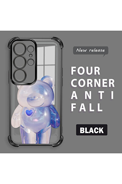 ucuc جراب سامسونج جالاكسي S25 الترا المتوافق من السيليكون الشفاف بتصميم دب عص...