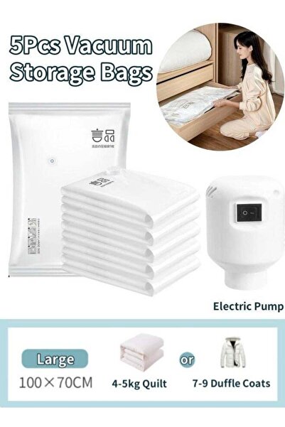 Generic 5 vacuum storage bags, 100 x 70cm, with electric pump, valve, and zipper seal