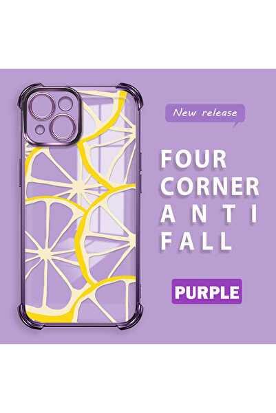 ucuc غطاء حماية شفاف من السيليكون متوافق مع آيفون 15، مضاد للصدمات بنمط الليمون