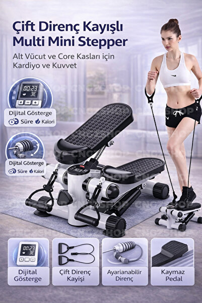 CNGZSHOP Çift Direnç Kayışlı Multi Stepper Dijital Göstergeli Ev Tipi Egzersi...