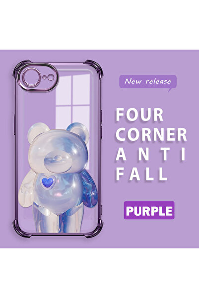 ucuc جراب سيليكون شفاف متوافق مع آيفون 16e، تصميم عصري على شكل دب، حماية للكا...