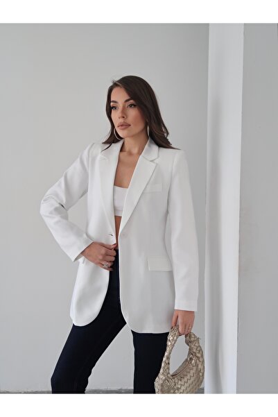 MAXXANA Single Button Lined Linen Blazer Jacket