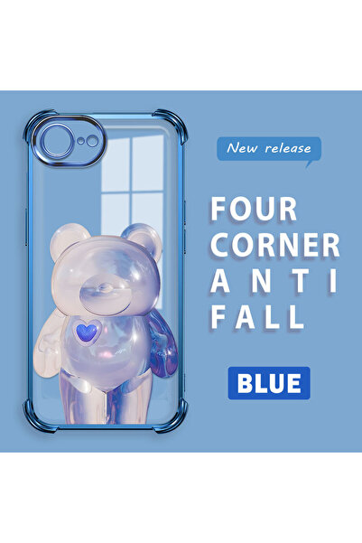 ucuc جراب سيليكون شفاف متوافق مع آيفون 16e، تصميم عصري على شكل دب، حماية للكا...