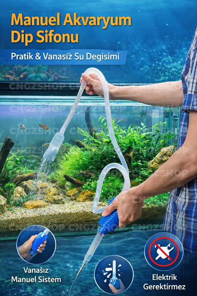 CNGZSHOP Manuel Akvaryum Pompası – Vanasız Dip Çekim Sifonu | Pratik Su Değiş...