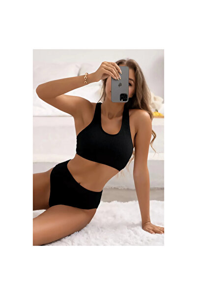 Narnuga Marsilyan- Women's Black Cross Back Detailed Underwear Set