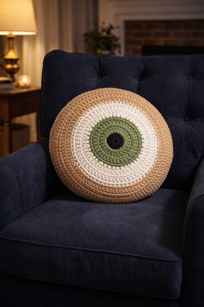 BY DİLEK ÇETİN ACCESSORY Home Textile Evil Eye Throw Pillow - Hand Knitted Pillow