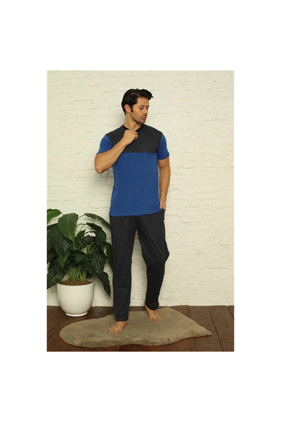 Narnuga MİRAY- طقم بيجامة رجالي S أزرق بلون الكوبالت مكون من 3 قطع