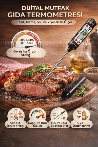 CNGZSHOP Dijital Mutfak Gıda Termometresi – Et, Süt, Mama, Sıvı ve Yiyecek Is...