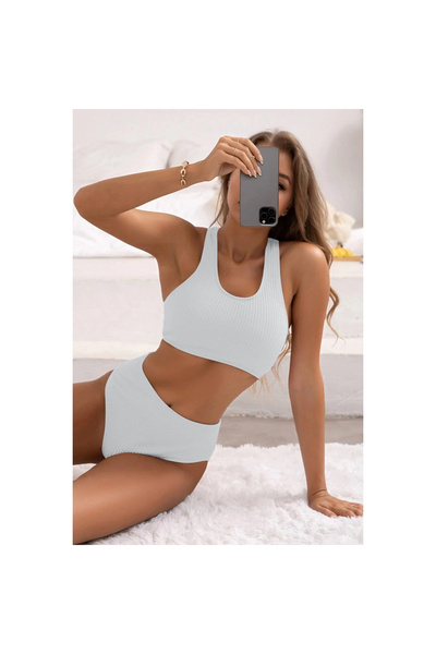 Narnuga Marsilyan- Women's White Cross Back Detailed Underwear Set