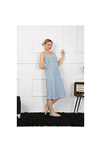 Narnuga Mi̇ray- Women's Thick Strap Combed Cotton Long Nightgown