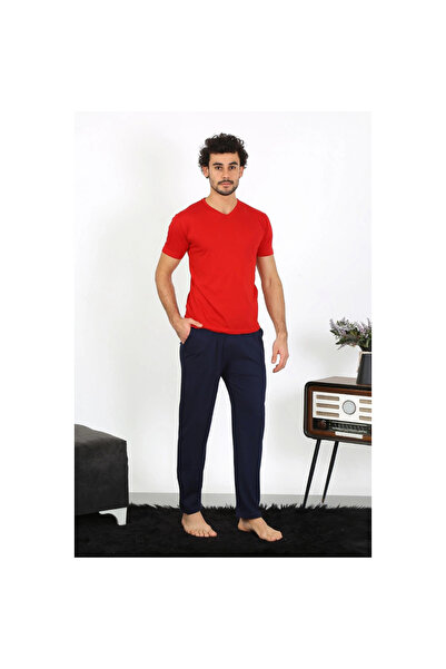 Narnuga Mi̇ray- Men's Combed Cotton Red 3-Piece Pajama Set