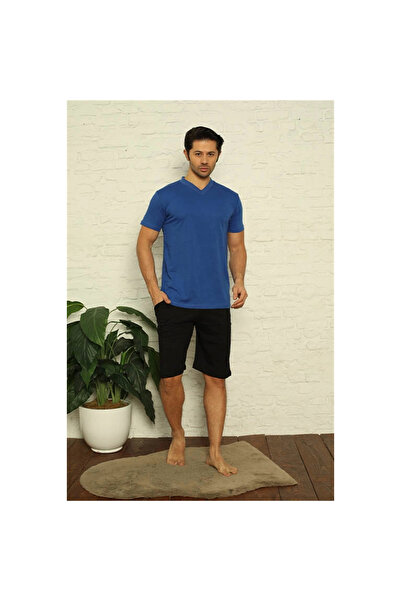 Narnuga MİRAY- طقم بيجامة رجالي مكون من أزرق بلون الكوبالت قطع برقبة على شكل ...