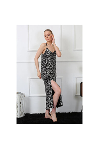 Narnuga Mi̇ray- Women's String Strap Long Nightgown Black