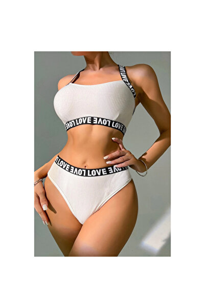 Narnuga Marsilyan- Women's White Cross Back and Love Text Detailed Underwear Set