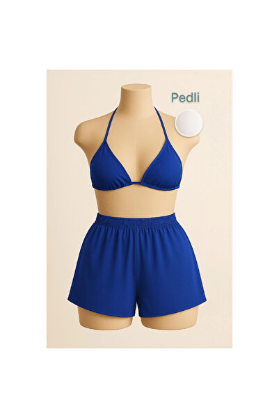 Narnuga Marsilyan- Women's Blue Shorts and Tie-Waist and Neck Bikini Set