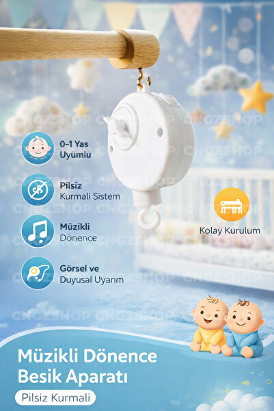 CNGZSHOP Müzikli Dönence Beşik Aparatı – Pilsiz Kurmalı