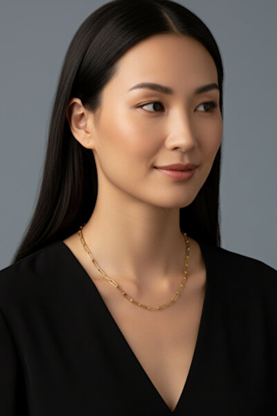 Rua Jewelry Steel Paper Clip Necklace - Standard 55 cm 5 mm Gold Color |   Non-Tarnishing, Unisex, 2 Years Warranty