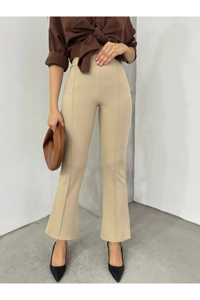 nedo7 Elastic Waist Lycra Spanish Trousers -Beige