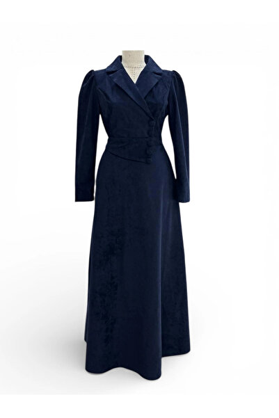 Butik Lacivert Rengi Süet Kumaş Elbise Modelimiz
