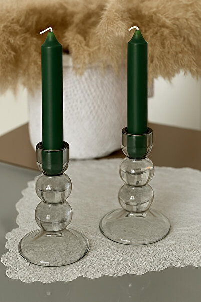 ArtnestbyAysun Yeşil Yılbaşı Şamdan Mumu 2 li Set, Özel Günler, Dekoratif Mum