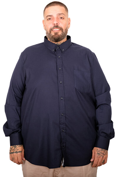 ModeXL Mode XL Large Size Men's Gabardine Shirt with Pockets 25604 Dark Blue