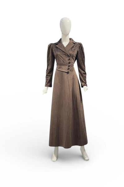 Butik Acı Kahve Rengi Süet Kumaş Elbise Modelimiz