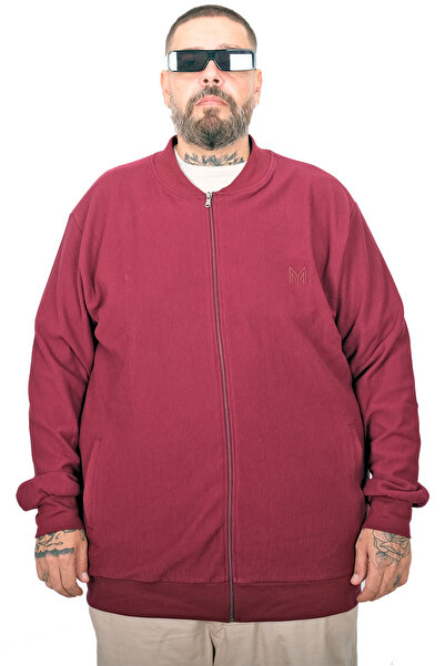 ModeXL Mode XL Large Size Cardigan with Zipper U25824 Burgundy