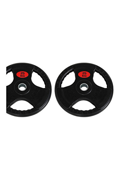 Generic Olympic Barbell Weight Plates 25KG Pair – Rubber Coated Cast Iron Gym Disc 50mm Aperture 2x25KG