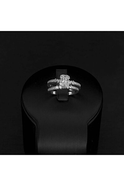 Generic خاتم زركون بقطعتين دقة الماس باصدار خاص لون فضي بضمان على اللون S-757...