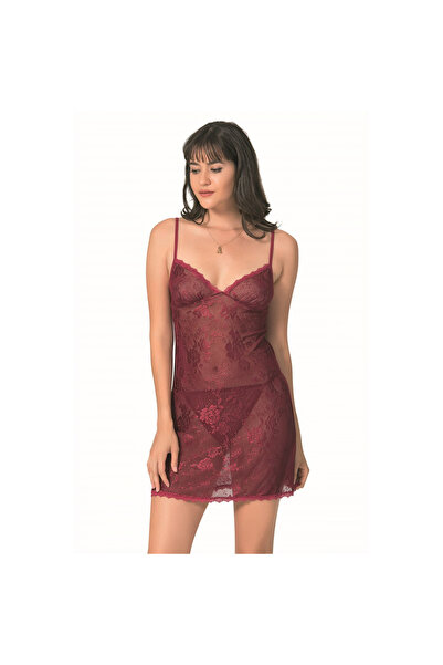 Narnuga Beruflic burgundy short jacquard nightgown
