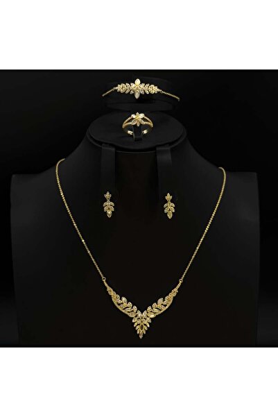 Generic طقم اكسسوارات ناعم زركون دقة ألماس لون ذهبي بتصميم أنيق 5 قطع بإصدار خاص وضمان على اللون