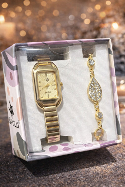 SPOLO Kadın Kol Saati ve Bileklik Seti Gold Şık Tasarım