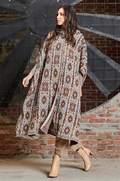 larocci Women's Kilim Pattern Hooded Poncho