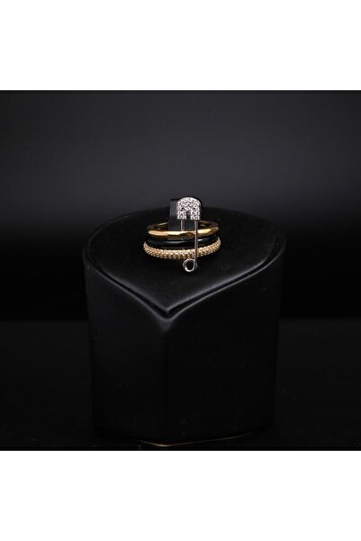 Generic خاتم بتصميم مشبك مكس ذهبي اسود دقة الماس M-1