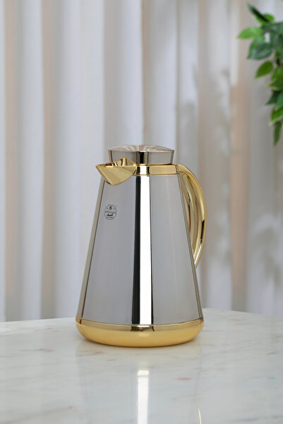 ALSAIF Hala Thermos for Coffee or Tea/ Elegant design to suit all tastes, 1.3 liters, nickel gold finish
