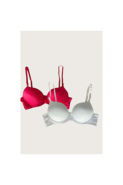 MİRALİVE Red-white 2-Piece Micro Fabric Push Up Padded Underwire Daily Suppor...