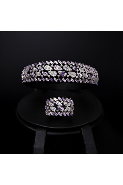 Generic Bracelet with a ring, mixed purple and silver color, special edition ...