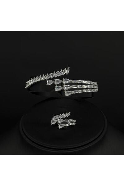 Generic سوارة مع خاتم دقة ألماس زركون بلون فضي إصدار خاص ومميز