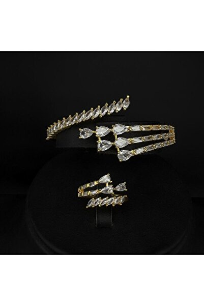 Generic سوارة مع خاتم دقة ألماس زركون بلون ذهبي إصدار خاص ومميز