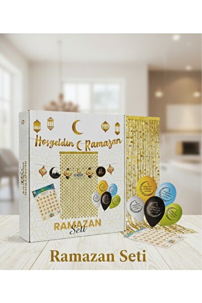 BKMC PARTY Welcome Ramadan Printed Balloon and Written Star Backdrop Luxury Ramadan Boxed Set