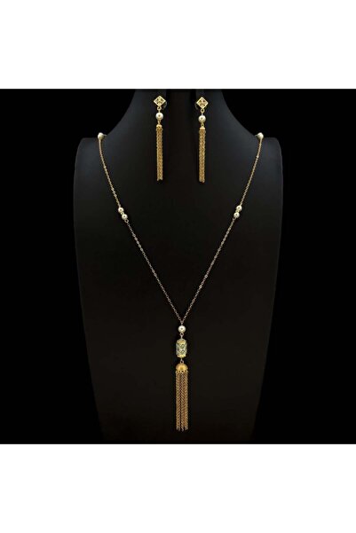 Generic سلسال طويل بحلق ذهبي مع لؤلؤ إصدار خاص (3قطع) بضمان على اللون تصميم ع...