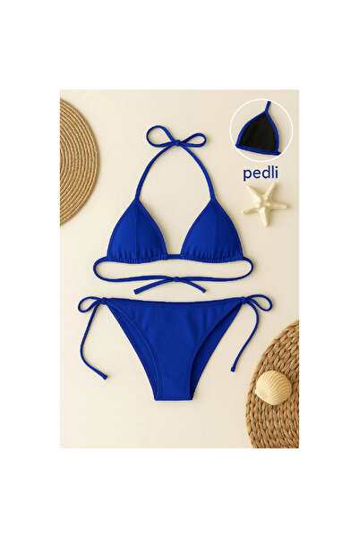 Narnuga Marsilyan- Women's Blue Side Tie and Halter Neck Bikini Swimsuit Set