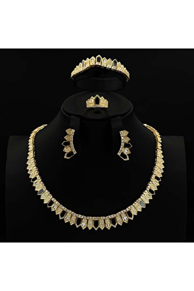 Generic طقم زيركون ذهبي مكس أسود أنيق بإصدار خاص دقة الماس 5 قطع بضمان على اللون